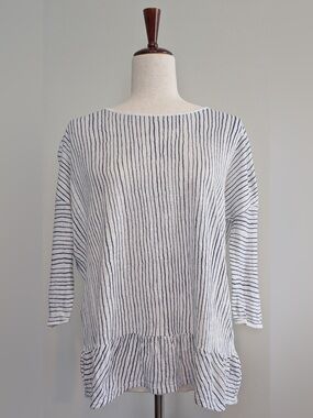 Poetry Striped Linen 3/4 Sleeve Boatneck Tunic Navy White Women’s Sz 4